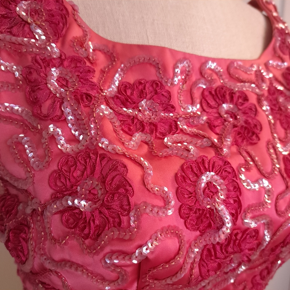 Vintage Pink 60's Silk Chiffon Sequin Gown Party Dress - Picture 3 of 13